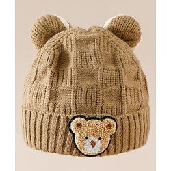 Babyhug Woollen Cap With Pom Pom Brown - Diameter 15 cm