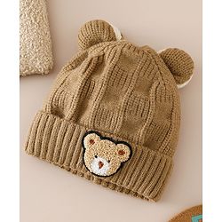 Babyhug Woollen Cap With Pom Pom Brown - Diameter 15 cm