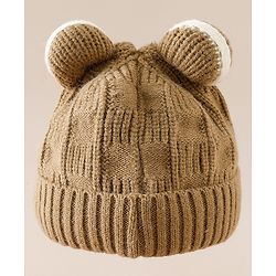 Babyhug Woollen Cap With Pom Pom Brown - Diameter 15 cm