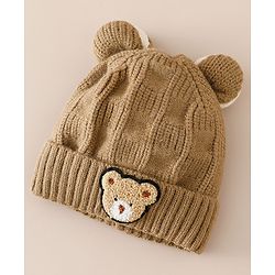 Babyhug Woollen Cap With Pom Pom Brown - Diameter 15 cm