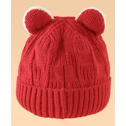 Babyhug Woollen Cap With Pom Pom Brown - Diameter 15 cm