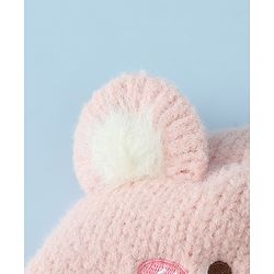 Babyhug Woollen Cap with Knot and Bear Face & Applique Pink - Diameter 17 cm