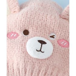 Babyhug Woollen Cap with Knot and Bear Face & Applique Pink - Diameter 17 cm