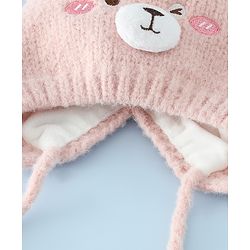 Babyhug Woollen Cap with Knot and Bear Face & Applique Pink - Diameter 17 cm