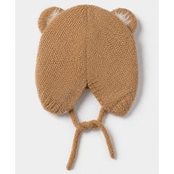Babyhug Woollen Cap with Knot and Bear Face & Applique Pink - Diameter 17 cm