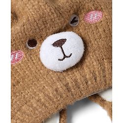 Babyhug Woollen Cap with Knot and Bear Face & Applique Pink - Diameter 17 cm