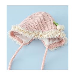 Babyhug Woollen Cap With Floral Applique & Frill Detailing Off White - Diameter 9 cm