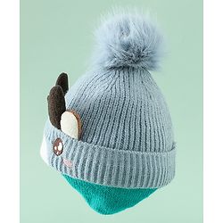 Babyhug Woollen Cap with Pom Pom & Reindeer Applique in Red - Diameter 17.5 cm