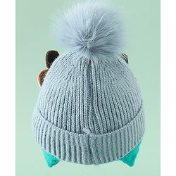 Babyhug Woollen Cap with Pom Pom & Reindeer Applique in Red - Diameter 17.5 cm