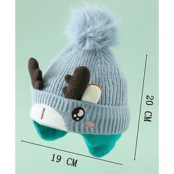 Babyhug Woollen Cap with Pom Pom & Reindeer Applique in Red - Diameter 17.5 cm