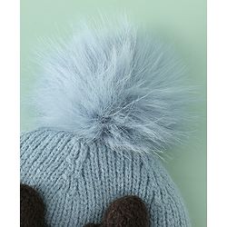 Babyhug Woollen Cap with Pom Pom & Reindeer Applique in Red - Diameter 17.5 cm