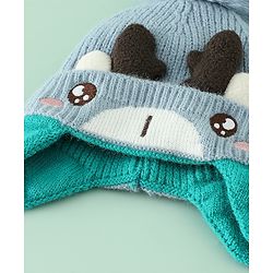 Babyhug Woollen Cap with Pom Pom & Reindeer Applique in Red - Diameter 17.5 cm