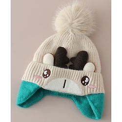 Babyhug Woollen Cap with Pom Pom & Reindeer Applique in Red - Diameter 17.5 cm