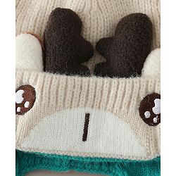 Babyhug Woollen Cap with Pom Pom & Reindeer Applique in Red - Diameter 17.5 cm