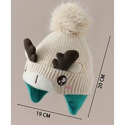 Babyhug Woollen Cap with Pom Pom & Reindeer Applique in Red - Diameter 17.5 cm