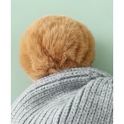 Babyhug Woollen Pom Pom Cap With Bear Design Brown - Diameter 11 cm