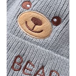 Babyhug Woollen Pom Pom Cap With Bear Design Brown - Diameter 11 cm