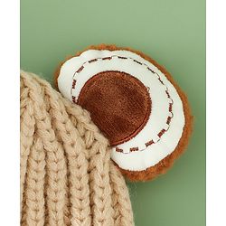 Babyhug Woollen Pom Pom Cap With Bear Design Brown - Diameter 11 cm