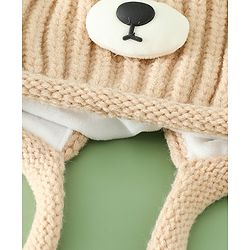 Babyhug Woollen Pom Pom Cap With Bear Design Brown - Diameter 11 cm