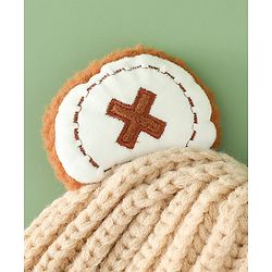 Babyhug Woollen Pom Pom Cap With Bear Design Brown - Diameter 11 cm