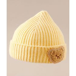 Babyhug Woollen Cap with Bear Applique Yellow - Diameter 16 cm