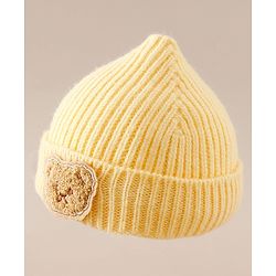 Babyhug Woollen Cap with Bear Applique Yellow - Diameter 16 cm