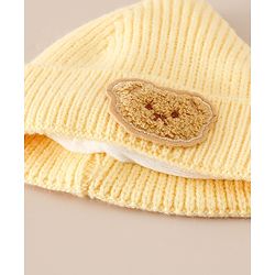 Babyhug Woollen Cap with Bear Applique Yellow - Diameter 16 cm