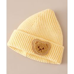 Babyhug Woollen Cap with Bear Applique Yellow - Diameter 16 cm