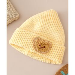 Babyhug Woollen Cap with Bear Applique Yellow - Diameter 16 cm