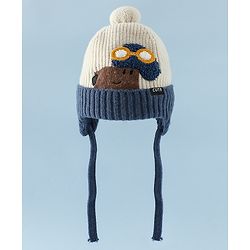 Babyhug Woollen Cap with Pom Pom & Knot Off White - Diameter 14.5 cm