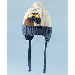 Babyhug Woollen Cap with Pom Pom & Knot Off White - Diameter 14.5 cm