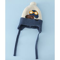 Babyhug Woollen Cap with Pom Pom & Knot Off White - Diameter 14.5 cm