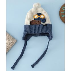 Babyhug Woollen Cap with Pom Pom & Knot Off White - Diameter 14.5 cm
