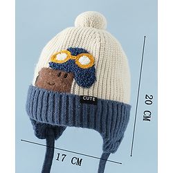 Babyhug Woollen Cap with Pom Pom & Knot Off White - Diameter 14.5 cm