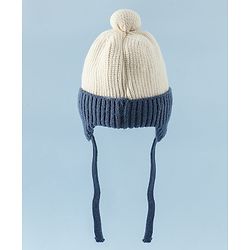Babyhug Woollen Cap with Pom Pom & Knot Off White - Diameter 14.5 cm