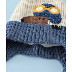 Babyhug Woollen Cap with Pom Pom & Knot Off White - Diameter 14.5 cm