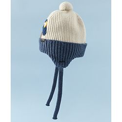 Babyhug Woollen Cap with Pom Pom & Knot Off White - Diameter 14.5 cm