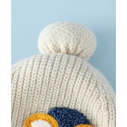 Babyhug Woollen Cap with Pom Pom & Knot Off White - Diameter 14.5 cm