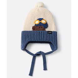 Babyhug Woollen Cap with Pom Pom & Knot Off White - Diameter 14.5 cm