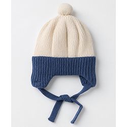 Babyhug Woollen Cap with Pom Pom & Knot Off White - Diameter 14.5 cm