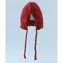 Babyhug Woollen Cap with Knot & Floral Applique Red - Diameter 22.5 cm