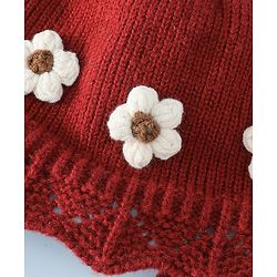 Babyhug Woollen Cap with Knot & Floral Applique Red - Diameter 22.5 cm