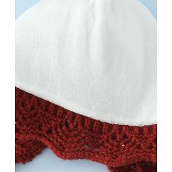 Babyhug Woollen Cap with Knot & Floral Applique Red - Diameter 22.5 cm