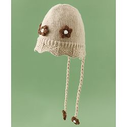 Babyhug Woollen Cap with Knot & Floral Applique Red - Diameter 22.5 cm