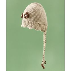 Babyhug Woollen Cap with Knot & Floral Applique Red - Diameter 22.5 cm