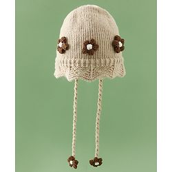Babyhug Woollen Cap with Knot & Floral Applique Red - Diameter 22.5 cm