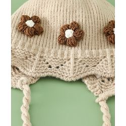 Babyhug Woollen Cap with Knot & Floral Applique Red - Diameter 22.5 cm