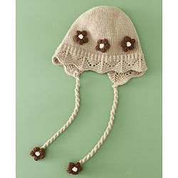 Babyhug Woollen Cap with Knot & Floral Applique Red - Diameter 22.5 cm