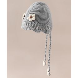 Babyhug Woollen Cap with Knot & Floral Applique Red - Diameter 22.5 cm