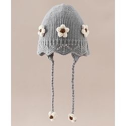 Babyhug Woollen Cap with Knot & Floral Applique Red - Diameter 22.5 cm